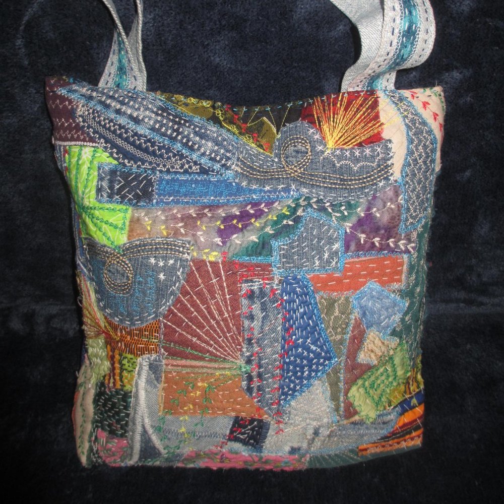 NEW Handmade HANDBAG SHOULDER BAG Sewn by hand FABRIC DENIM BORO PATCHWORK